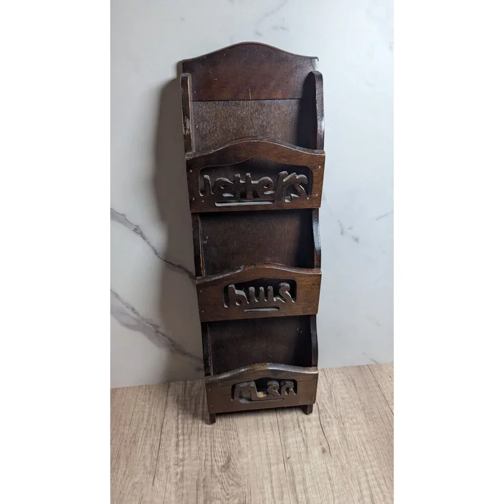 Vintage Wooden Wall-Mounted Letter & Bill Holder Organizer Made In Italy‎ 20.5 x